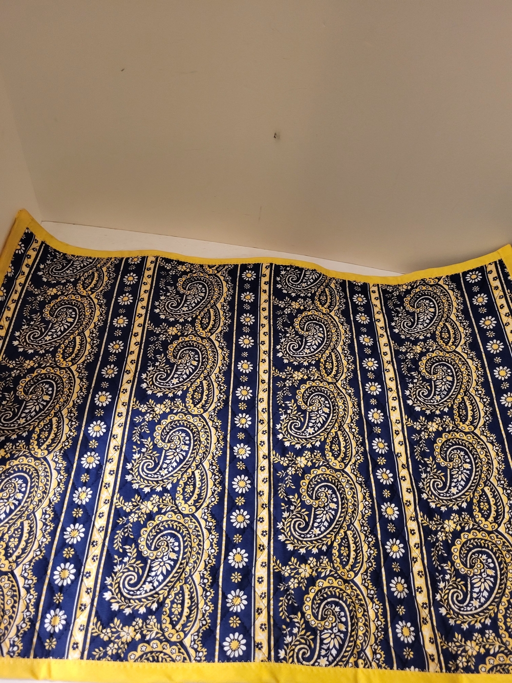 Handmade Quilted Blue and Yellow Daisy Paisley Placemats Set/2